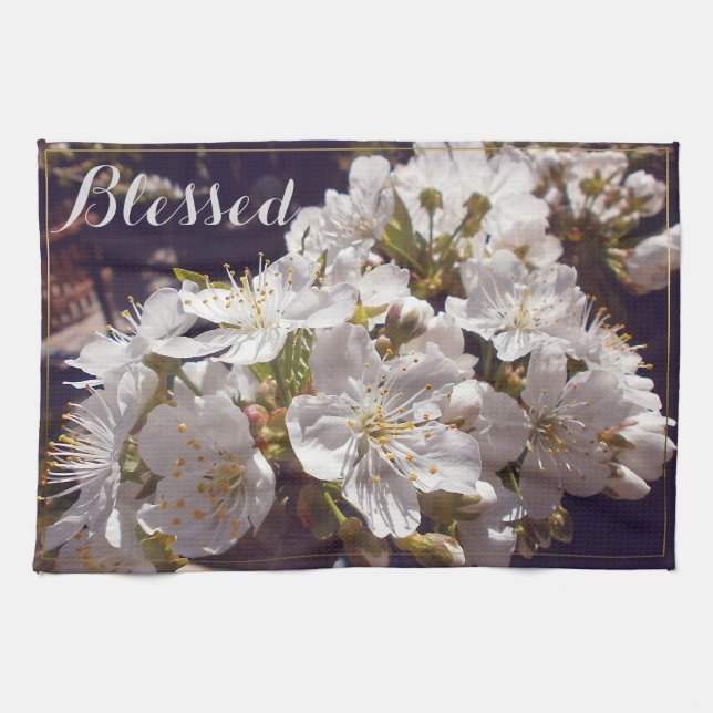 Kirschblüten. Fröhliche Ostern Küchentuch (Horizontal)