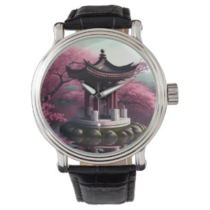 Kirschblüten Garten Schrein Teich Japanisch Armbanduhr