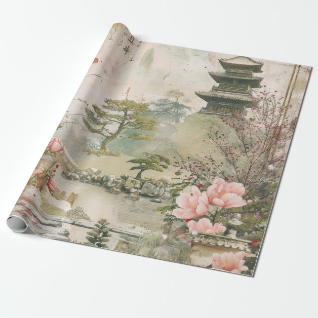 Kirschblüten-Gartenszene (3) Geschenkpapier (Ungerollt)