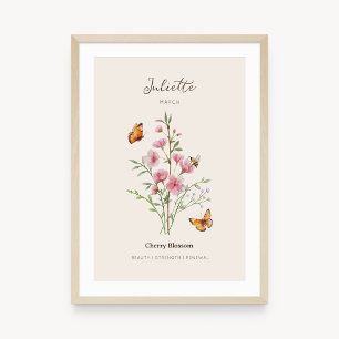Kirschblüten-Geburtsmonatsblumenposter Poster