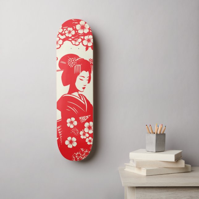 Kirschblüten-Geisha II Skateboard (Wandkunst)