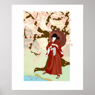Kirschblüten-Geisha Poster