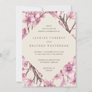 Kirschblüten-Geometrische Florale Hochzeit Einladung