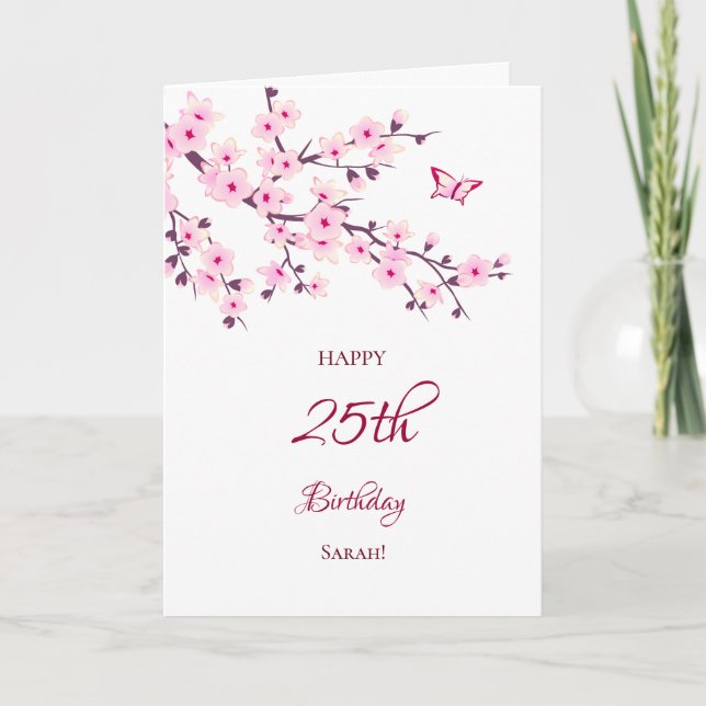 Kirschblüten glücklich Geburtstag Pink Weiß Karte (Vorderseite)