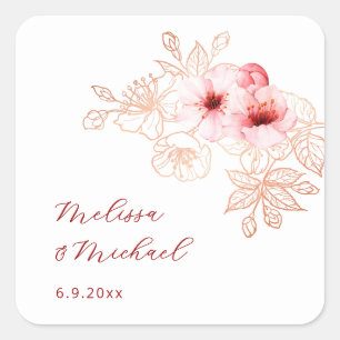 Kirschblüten-Hochzeit in Rosa und Weiß Quadratischer Aufkleber