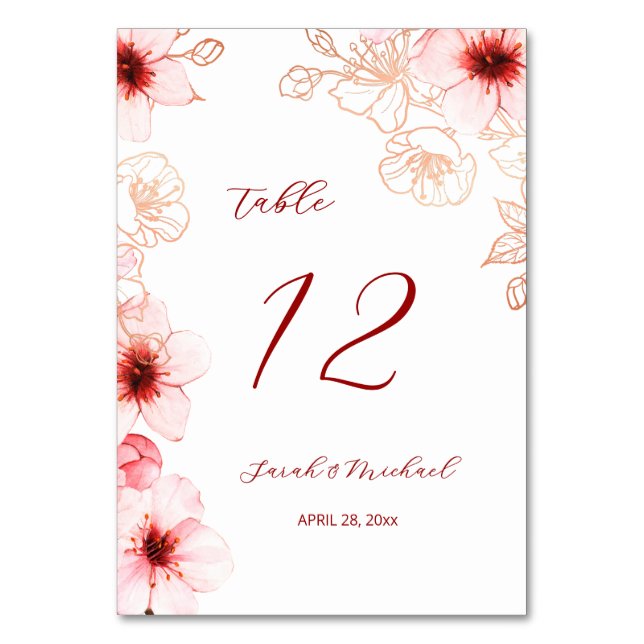Kirschblüten Hochzeit Tischnummer (Vorderseite)