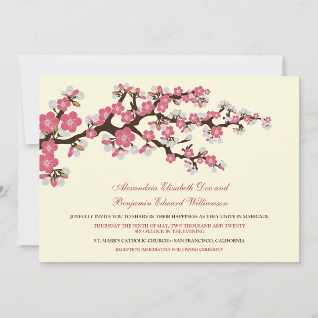 Kirschblüten Hochzeitseinladung (Rose pink) Einladung (Vorderseite)
