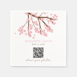 Kirschblüten-Hochzeitsfoto-Upload-QR-Code Serviette