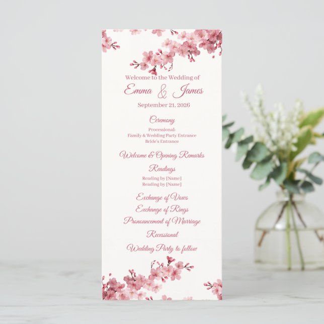 Kirschblüten Hochzeitsprogramm Vorlage (Stehend Vorderseite)
