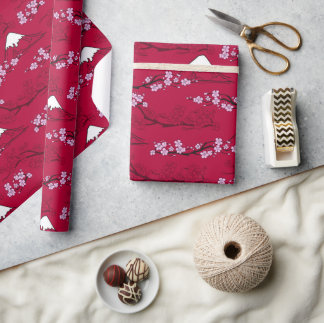 Kirschblüten im asiatischen Stil Mt. Fuji & Red BG Geschenkpapier