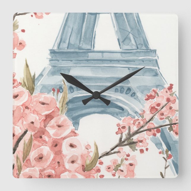 Kirschblüten in Paris Quadratische Wanduhr (Vorderseite)