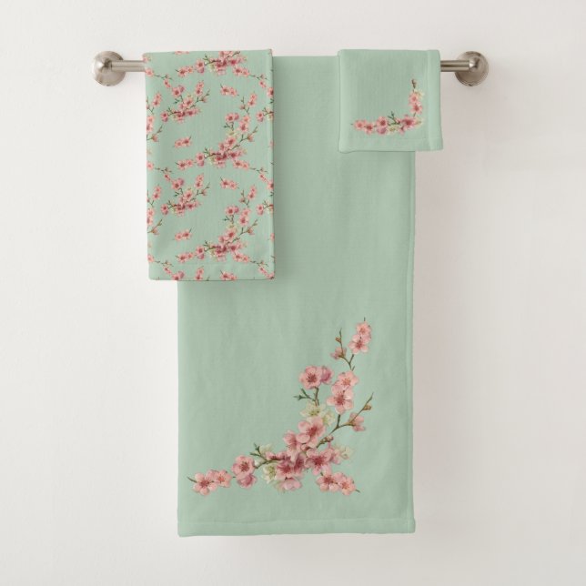 Kirschblüten in rosa und Aquamarin Badhandtuch Set (Insitu)