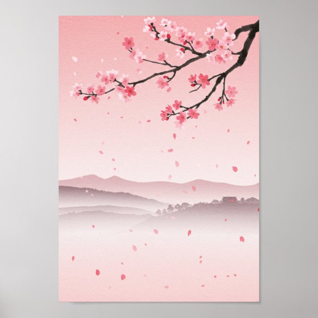 Kirschblüten-Japanischer Druck Poster (Vorne)