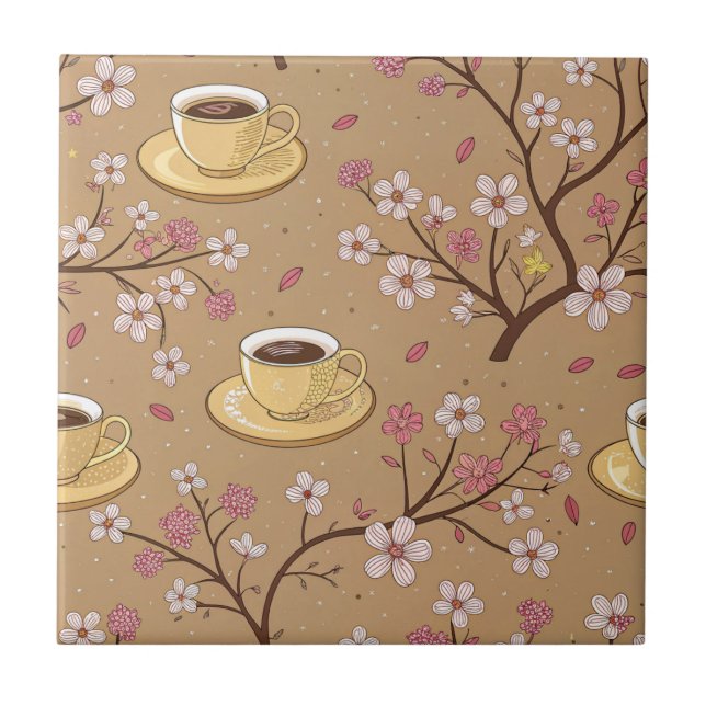 Kirschblüten-Kaffeebecher-Cozy-Muster (1) Fliese (Vorderseite)