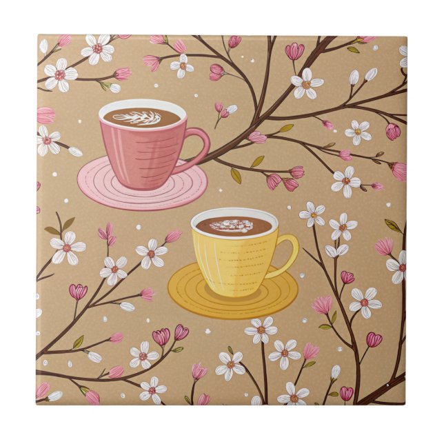 Kirschblüten-Kaffeebecher-Cozy-Muster (4) Fliese (Vorderseite)