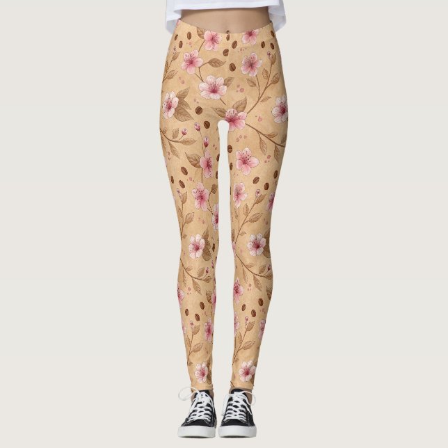 Kirschblüten-Kaffeekozy-Muster (5) Leggings (Vorderseite)