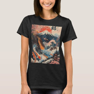 Kirschblüten-Karpfen-Japanische Kunst am Fuji T-Shirt