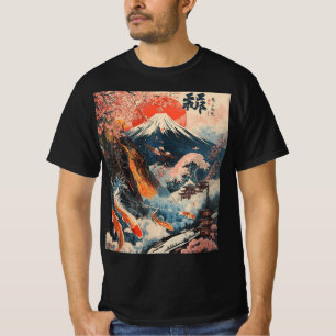 Kirschblüten-Karpfen-Japanische Kunst am Fuji T-Shirt