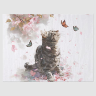 Kirschblüten-Katze und Schmetterlinge (11) Seidenpapier