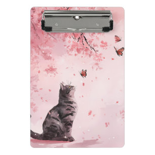 Kirschblüten-Katze und Schmetterlinge (12) Mini Klemmbrett