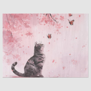 Kirschblüten-Katze und Schmetterlinge (12) Seidenpapier