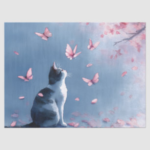 Kirschblüten-Katze und Schmetterlinge (4) Seidenpapier