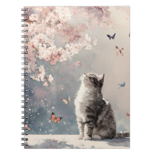 Kirschblüten-Katze und Schmetterlinge (6) Notizblock