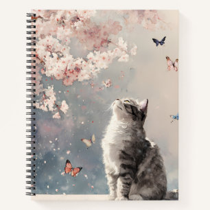 Kirschblüten-Katze und Schmetterlinge (6) Notizbuch