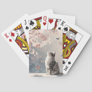 Kirschblüten-Katze und Schmetterlinge (6) Spielkarten