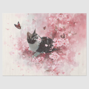 Kirschblüten-Katze und Schmetterlinge (8) Seidenpapier