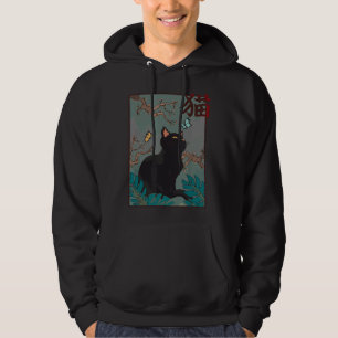 Kirschblüten-Katze Vintage-Holzschnitt Japanische Hoodie