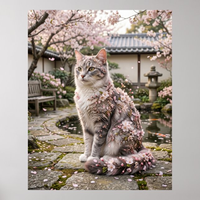 Kirschblüten-Katzen-Serenität Poster (Vorne)