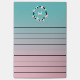Kirschblüten-Kranz Ombre Monogramm gezeichnet Post-it Klebezettel