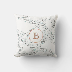 Kirschblüten-Minze-Weiß-Roségold-Monogramm Kissen