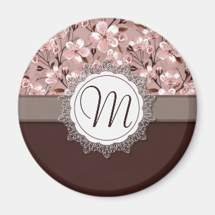 Kirschblüten mit Spitze-Monogramm Magnet