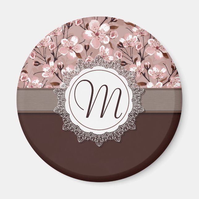 Kirschblüten mit Spitze-Monogramm Magnet (Vorne)
