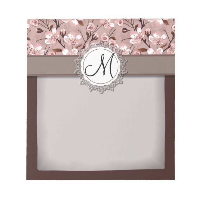 Kirschblüten mit Spitze-Monogramm Notizblock (Vorderseite)