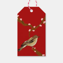 Kirschblüten-Nachtigall-Weinetikett Geschenkanhänger