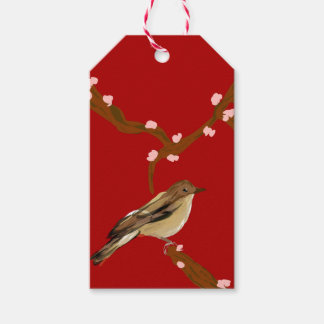 Kirschblüten-Nachtigall-Weinetikett Geschenkanhänger