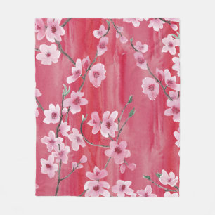 Kirschblüten, nahtlos, Aquarellmuster. Fleecedecke
