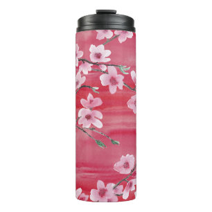 Kirschblüten, nahtlos, Wasserfarbenmuster. Thermosbecher