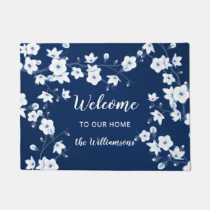 Kirschblüten Navy Blau Weiße Benutzerdefinierte Be Fußmatte