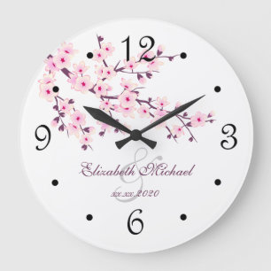 Kirschblüten Neuvermählte Namen Weiß Rosa Große Wanduhr