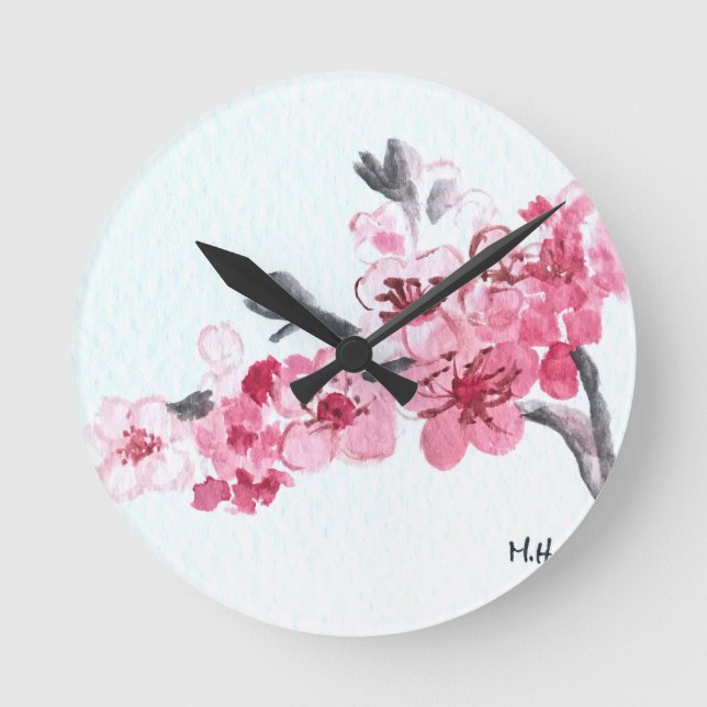 Kirschblüten rosa Blume Runde Wanduhr (Vorderseite)