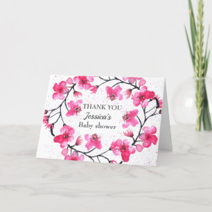Kirschblüten-Rosa-Blumen-Baby-Shower-Mädchen Dankeskarte