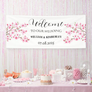 Kirschblüten-Rosa Blumen Rustikale Elegante Hochze Banner
