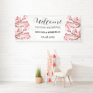 Kirschblüten-Rosa Blumen Rustikale Elegante Hochze Banner