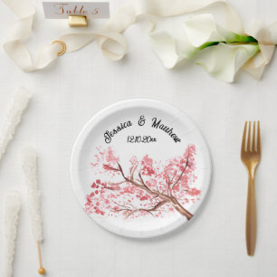 Kirschblüten-Rosa Floral Aquarell-Hochzeiten Pappteller