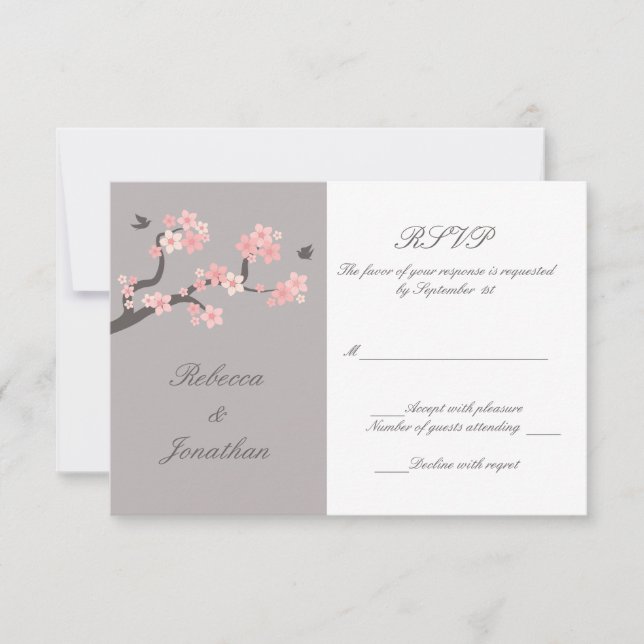 Kirschblüten rosa/graue UAWG RSVP Karte (Vorderseite)