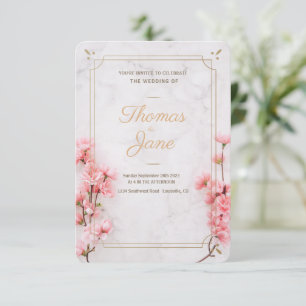 Kirschblüten-Rosa-Marmor-Hochzeitseinladung Einladung